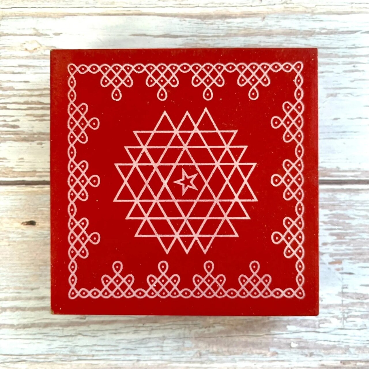 4x4 Inch Wooden Puja Chowki Handcrafted Floral Printed Traditional Chaurang Chowki for God Idols Kalash - Festive Decor for Pooja Home Temple Mandir - Diwali Housewarming Gift